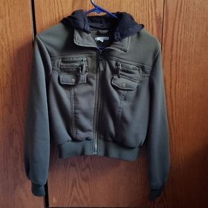 Charlotte Russe forest green bomber jacket, size XL, black hoodie